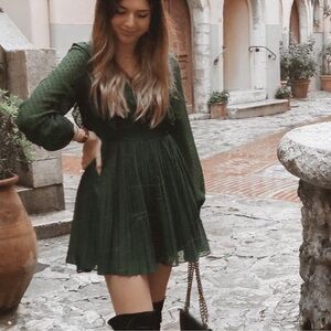 ZARA Dotted Mesh Playsuit Dress in Green Size XS
